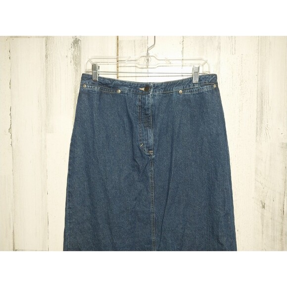 Eddie Bauer Blue Denim Midi Skirt Size 10 Back Slit - Picture 3 of 6
